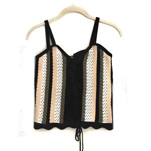 Crochet Laceup Tank Olive Black Top - NWOT
